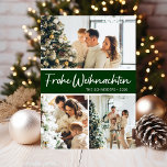 Tarjeta Festiva Collage de fotos Frohe Weihnachten<br><div class="desc">Esta fabulosa tarjeta de vacaciones de 3 fotos con "¡Frohe Weihnachten!" en un estilo de letra de escritura moderno y su nombre familiar y año con un tipográfico tipográfico tradicional y nítido tipo de letra, ambos en blanco sobre verde oscuro y con la espalda correspondiente, es perfecta para enviarlos a...</div>