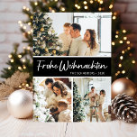 Tarjeta Festiva Collage de fotos Frohe Weihnachten<br><div class="desc">Esta fabulosa tarjeta de vacaciones de 3 fotos con "¡Frohe Weihnachten!" en un estilo de letra de escritura moderno y su nombre familiar y año con un tipográfico tipográfico tradicional y nítido tipo de letra, ambos en blanco sobre negro y con la espalda correspondiente, es perfecta para enviarlos a su...</div>