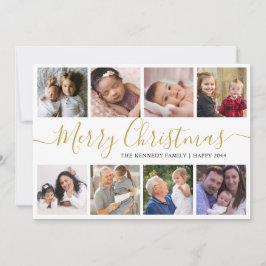Tarjeta Festiva Collage de fotos Gold Merry Christmas 9