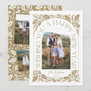 Tarjeta Festiva Collage de fotos Golden 3 de New Year Arch Berry