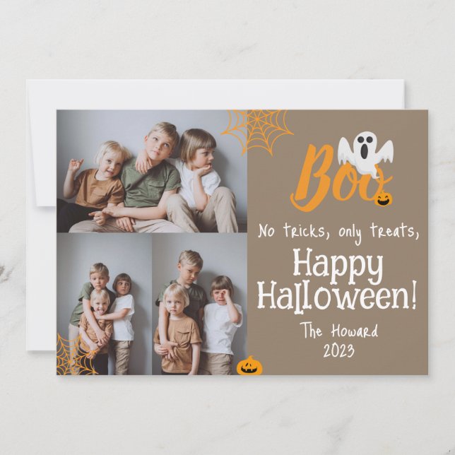 Tarjeta Festiva Collage de fotos Halloween de calabaza boina jack- (Anverso)
