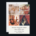 Tarjeta Festiva Collage de fotos Hanukkah moderno<br><div class="desc">¡Felices Días De Retos! Esta sencilla y moderna tarjeta Hanukkah cuenta con una moderna red de distribución de Instagram y cuenta con 4 de sus fotos favoritas junto con un mensaje de máquina de escribir personalizado, así como un caprichoso ilustracion de pan y rama botánica. En la parte trasera hay...</div>