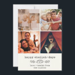 Tarjeta Festiva Collage de fotos Hanukkah moderno<br><div class="desc">¡Felices Días De Retos! Esta sencilla y moderna tarjeta Hanukkah cuenta con una moderna red de distribución de Instagram y cuenta con 4 de sus fotos favoritas junto con un mensaje de máquina de escribir personalizado, así como un caprichoso ilustracion de pan y rama botánica. En la parte trasera hay...</div>