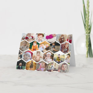 Tarjeta Festiva Collage de Fotos Hexagonal