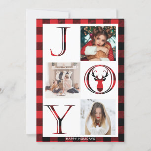 Tarjeta Festiva Collage de fotos Joy Plaid 3