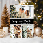 Tarjeta Festiva Collage de fotos Joyeux Noel<br><div class="desc">Esta fabulosa tarjeta de vacaciones de 3 fotos con "Joyeux Noel!" en un estilo de letra de escritura moderno y su nombre familiar y año con un tipográfico tipográfico tradicional y nítido, ambos en blanco sobre negro y con la espalda correspondiente, es perfecta para enviarlos a su familia y amigos....</div>