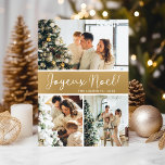 Tarjeta Festiva Collage de fotos Joyeux Noel<br><div class="desc">Esta fabulosa tarjeta de vacaciones de 3 fotos con "Joyeux Noel!" en un estilo de letra de escritura moderno y su nombre familiar y año con un tipográfico tipográfico tradicional y nítido tipo de letra, ambos en blanco y dorado, con una parte de atrás a juego, es perfecta para enviarlo...</div>