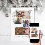 Tarjeta Festiva Collage de fotos Juniper<br><div class="desc">5 áreas de fotos en varias orientaciones; el "marco" blanco se puede cambiar a cualquier color en el editor; Elija sus propias fuentes también! Agregue un mensaje al reverso o más fotos si lo desea.</div>