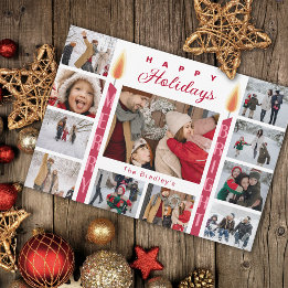 Tarjeta Festiva Collage de fotos Merry Bright