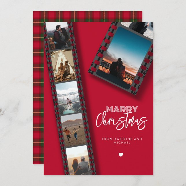 Tarjeta Festiva Collage de fotos Merry Christmas Camera Roll 6 (Anverso / Reverso)