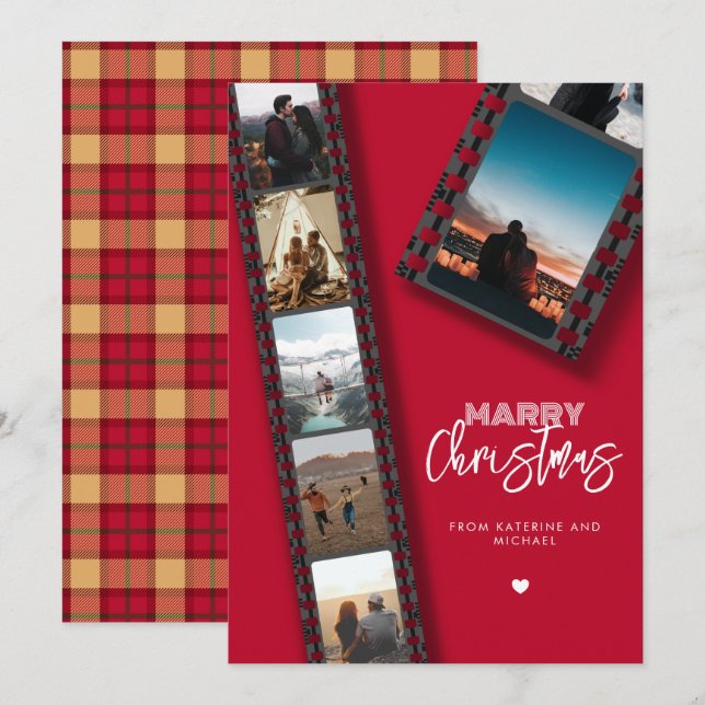 Tarjeta Festiva Collage de fotos Merry Christmas Camera Roll 6 (Anverso / Reverso)