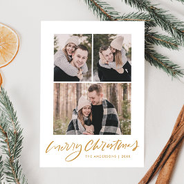 Tarjeta Festiva Collage de fotos Merry Christmas Gold Script 3