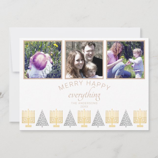 Tarjeta Festiva Collage de fotos Merry Happy Tan Simple 3 (Anverso)