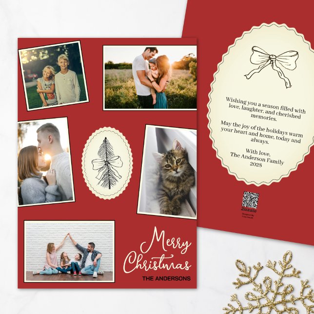 Tarjeta Festiva Collage de fotos moderno de mano de árbol rojo dib (Subido por el creador)