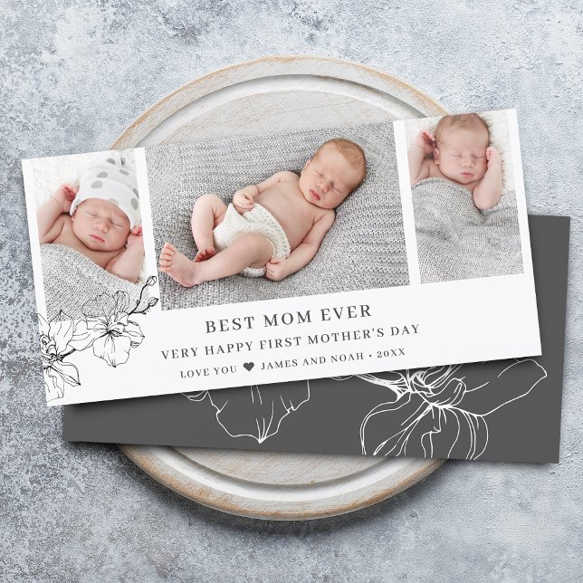 Tarjeta Festiva Collage de fotos moderno del Día de la Madre (Modern First Mother's Day Photo Collage Holiday Card)
