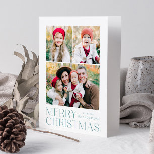 Tarjeta Festiva Collage de fotos moderno Ice Blue Merry Christmas