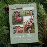 Tarjeta Festiva Collage de fotos moderno Navidades mínimos botánic<br><div class="desc">Crea tu propia tarjeta de vacaciones personalizada con cuatro collage de fotos en un diseño minimalista con tipografía moderna de escritura caligráfica.</div>