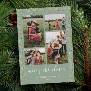 Tarjeta Festiva Collage de fotos moderno Navidades mínimos botánic