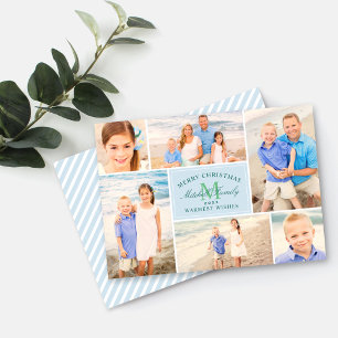 Tarjeta Festiva Collage de fotos monograma de Navidades azules ele