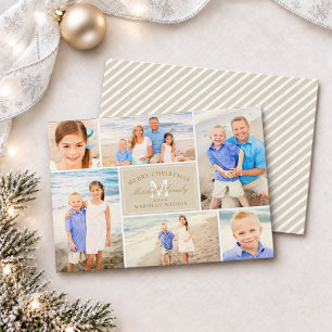 Tarjeta Festiva Collage de fotos monograma de Navidades neutros el