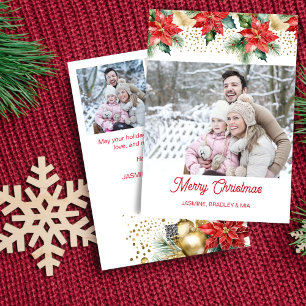 Tarjeta Festiva Collage de fotos Morerry Christmas Poinsettia roja