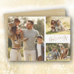 Tarjeta Festiva Collage de fotos múltiple de vacaciones de Gold Ha<br><div class="desc">Celebra las vacaciones con esta tarjeta de múltiples Navidades fotográficos que presenta FELICES FESTIVIDADES y estrellas en la parte delantera y tu saludo personal en la parte trasera. *CAMBIAR EL COLOR en la parte posterior de la tarjeta para que coincida con tu foto. Seleccione Matte para el papel más pesado...</div>