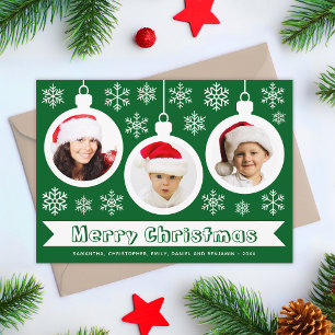 Tarjeta Festiva Collage de Fotos Navideñas Adornos Verde Blanco