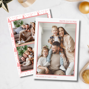 Tarjeta Festiva Collage de Fotos Navideñas Modernas 4 Familia Rosa