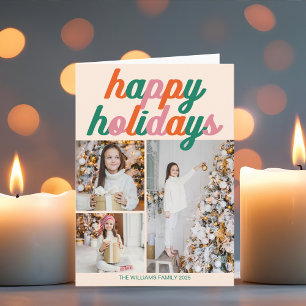 Tarjeta Festiva Collage de fotos navideñas retro 3 doblado