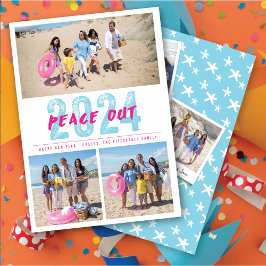 Tarjeta Festiva Collage de fotos Peace Out 2024 Modern Typography 
