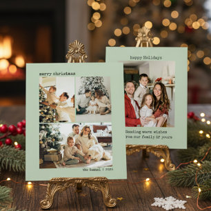 Tarjeta Festiva Collage de fotos personalizado de 4 para familia O