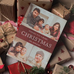 Tarjeta Festiva Collage de fotos ruso de Navidades de invierno roj<br><div class="desc">Envíe a su familia y amigos una tarjeta de Navidad elegante con sus fotos familiares favoritas. Voltea la tarjeta para revelar un hermoso patrón de copos de nieve en la parte posterior de la tarjeta.</div>