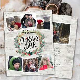 Tarjeta Festiva Collage de fotos Rústico De Madera Blanca Floral W