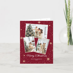 Tarjeta Festiva Collage de fotos Snowflakes Red Merry Christmas Ca