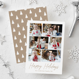 Tarjeta Festiva Collage de fotos Taupe Happy Holidays Script 6