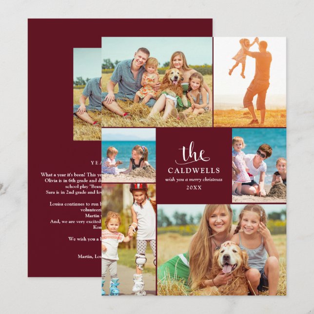 Tarjeta Festiva Collage de fotos tradicional de revisión del año | (Anverso / Reverso)