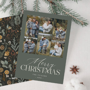 Tarjeta Festiva Collage de fotos verde Moody Spruce