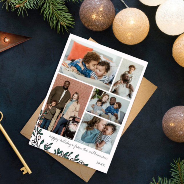 Tarjeta Festiva Collage de fotos White Berry Sprigs Felices Fiesta (Subido por el creador)