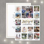 Tarjeta Festiva Collage de fotos y leyendas qué año es blanco de o<br><div class="desc">¡Qué año para recordar! Envíe elegantes saludos alegres y comparta 15 de sus fotos favoritas con una tarjeta de vacaciones de collage de fotos personalizado 5x7. (IMAGEN PLACEMENT TIP: Una manera fácil de centrar una foto exactamente como quieres es recortarla antes de subirla al sitio web de Zazzle.) El texto...</div>