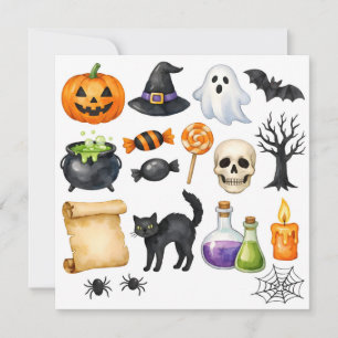 Tarjeta Festiva Collage de Halloween con acuarela