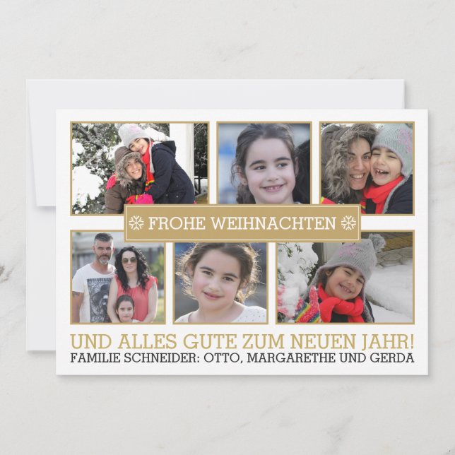 Tarjeta Festiva Collage de la foto de seis fotos FROHE WEIHNACHTEN (Anverso)