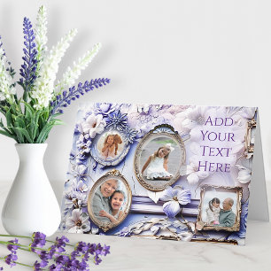Tarjeta Festiva Collage de Marco Floral Vintage con Suave Lavanda