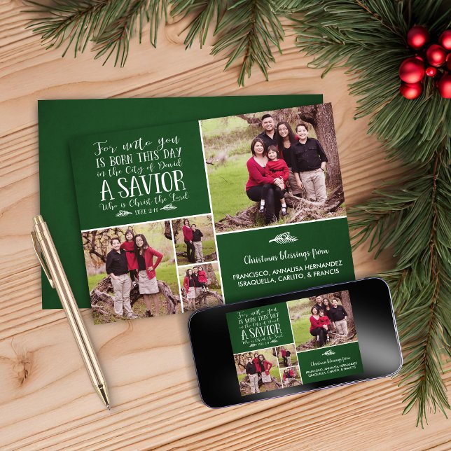 Tarjeta Festiva Collage de Navidades cristianos Luke 2 Holiday Pho (Christian Christmas Collage Luke 2 Holiday Photo Card)
