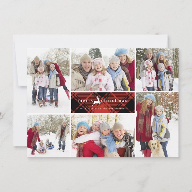 Tarjeta Festiva Collage de Navidades de renos sembrados (Anverso)