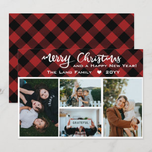 Tarjeta Festiva Collage de Navidades de verificación de búfalo neg