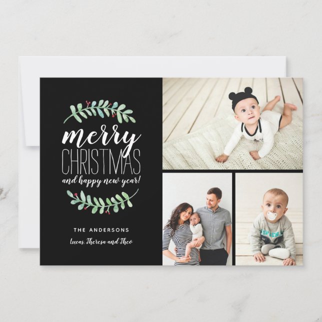 Tarjeta Festiva Collage de Navidades feriados de Merry Garland 3-P (Anverso)