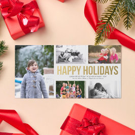 Tarjeta Festiva Collage de Navidades Gold Happy Holidays