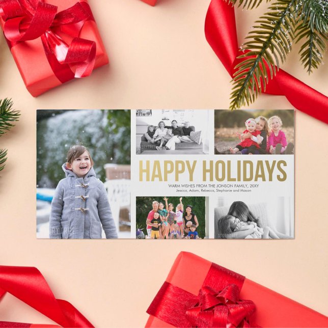 Tarjeta Festiva Collage de Navidades Gold Happy Holidays (Subido por el creador)