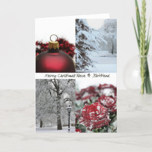 Tarjeta Festiva Collage de Navidades Red Winter de la sobrina y la