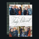 Tarjeta Festiva Collage de Navidades religiosos elegantes y verdad<br><div class="desc">Esta tarjeta de Navidades religiosos incluye un collage de cuatro fotos junto con un elegante guión titulado "Verdaderamente bendecido". Con su mensaje de Navidades cristianos, es una gran manera de enviar significativos deseos de vacaciones. El diseño de las tarjetas de vacaciones es de color verde y blanco moda y la...</div>